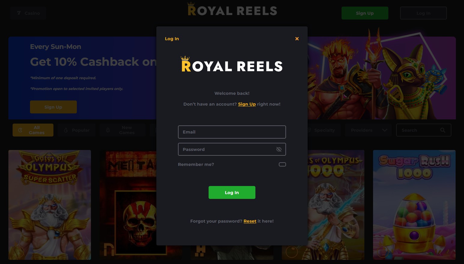 royal reels - login